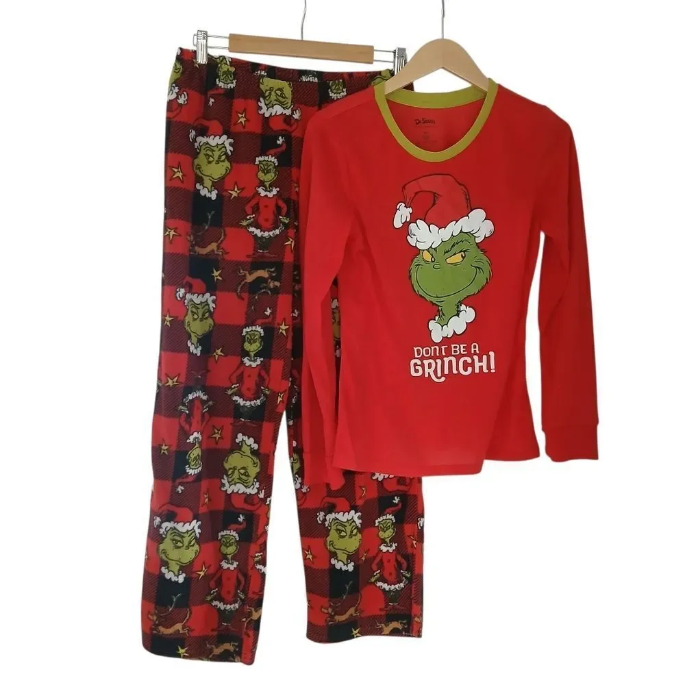 Dr. Seuss Grinch Pajama Set - Long Sleeve Fleece New No Tags Size Small - Picture 4 of 12